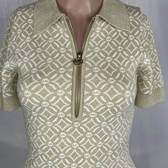 Michael Kors Women’s Short-Sleeve Zip Collar Dress – Gold – Size XS - Picture 4 of 9